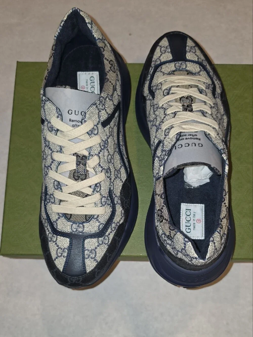 Gucci Men's Navy and Cream GG Monogram Low-Top Sneakers